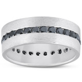 1 1/10ct Treated Black Diamond 8mm Mens Eternity Ring 14K White Gold