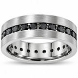 1 1/10ct Black Diamond Brushed Wedding Mens Eternity Band 14K Black Gold