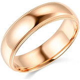 6mm Milgrain Plain High Polished Dome Wedding Band 10k White, Yellow, Rose Gold