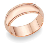 10mm Milgrain Plain High Polished Dome Wedding Band 10k White, Yellow, Rose Gold