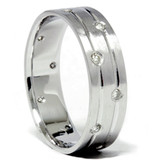 Mens 14k White Gold Genuine Diamond Comfort Fit Wedding Ring 6MM Brushed Band
