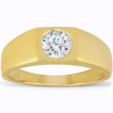 1 ct Solitaire Yellow Gold Diamond Mens Ring Polished Wedding Band  Enhanced 14k