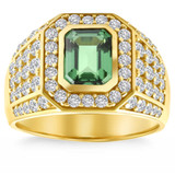 4 1/2Ct Emerald & Diamond Men's Ring 10k Yellow Gold Lab Grown 4 1/2Ct Emerald & Diamond Men's Ring 10k Yellow Gold Lab Grown