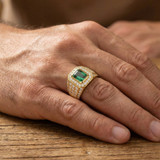 4 1/2Ct Emerald & Diamond Men's Ring 10k Yellow Gold Lab Grown