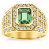 4 1/2Ct Emerald & Diamond Men's Ring 10k Yellow Gold Lab Grown 4 1/2Ct Emerald & Diamond Men's Ring 10k Yellow Gold Lab Grown