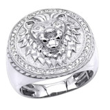 3/8Ct Men's Diamond Lion Head Pink Ring in 10k White or Yellow Gold