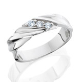 Mens Diamond Wedding Ring 3-Stone 14K White Gold High Polished Band