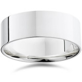 8mm Flat High Polished Wedding Comfort Fit Plain Band 14K White Gold Ring 8mm Flat High Polished Wedding Comfort Fit Plain Band 14K White Gold Ring