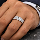 Mens 1/10ct White Gold Diamond Ring Flat Classic Bushed Wedding Anniversary Band