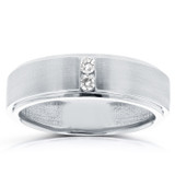 1/8 ct TDW Mens Brushed Diamond Wedding Ring 10k White Gold