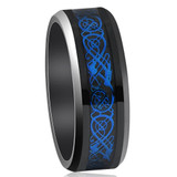 Men's Blue Dragon Black Tungsten Ring 8mm Wedding Band