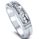 1/4ct Channel Set Diamond Ring 14K White Gold Mens Wedding Band
