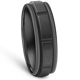 Black Titanium Mens Comfort Fit Brushed Grooved Polished Edge Wedding Band 7MM