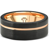 Men's Brushed Black Tungsten Rose Gold Plated Two Tone 8mm Ring Wedding Band