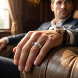 Mens White Gold Diamond Cross Ring 10k High Polished Wedding Anniversary Band