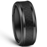 Black Titanium 8mm Beveled Band with Black Carbon Fiber Inlay Comfort Fit