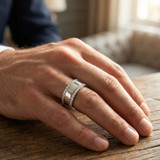 1Ct Lab Grown Diamond Ring Mens Textured Wedding 8mm Band White or Yellow Gold