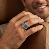 VS 7Ct Blue Diamond Men's Four Row Huge Anniversary Ring in 10k White Gold