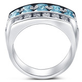 VS 7Ct Blue Diamond Men's Four Row Huge Anniversary Ring in 10k White Gold