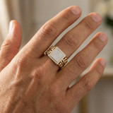 1/3Ct TW Diamond Men's Chain Cuban Link Ring 10k Yellow Gold 9mm Wide