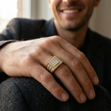 1Ct TW Diamond Men's Anniversary Wedding Ring High Polished Band 10k Yellow Gold