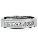 1 1/2 Ct TW Natural Princess Cut Men's Channel Set Diamond Wedding 14K Ring