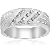 1/2ct Mens Diamond Wedding Ring Three Row 10k White Gold