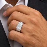 Mens 1/2ct Diamond Wedding Ring Three Row Polished Channel Set Band white Gold
