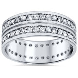 1 1/2ct Mens Diamond Eternity Ring Milgrain Accent 10K White Gold