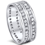 1 1/2ct Mens Diamond Eternity Ring Milgrain Accent 10K White Gold