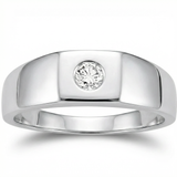 Mens Solid 14k White Gold 1/4ct Solitaire Bezel Diamond Wedding Band Ring