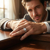 Mens Solid 14k White Gold 1/4ct Solitaire Bezel Diamond Wedding Band Ring