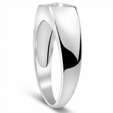 Mens Solid 14k White Gold 1/4ct Solitaire Bezel Diamond Wedding Band Ring