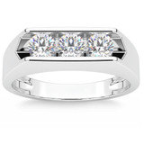 1 1/2ct Diamond Three Stone Mens Wedding Ring in White or Yellow Gold 14k