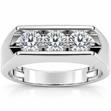 1 1/2ct Diamond Three Stone Mens Wedding Ring in White or Yellow Gold 14k