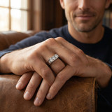 1 1/2ct Diamond Three Stone Mens Wedding Ring in White or Yellow Gold 14k