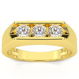 1 1/2ct Diamond Three Stone Mens Wedding Ring in 14k White or Yellow Gold