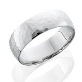Mens 7mm 14K White Gold Polished Hammered Wedding Ring Band
