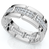 .85Ct Round Diamond Mens Link 8mm Wedding Band 10k Gold Polished Ring Lab Grown