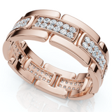 .85Ct Round Diamond Mens Link 8mm Wedding Band 10k Gold Polished Ring Lab Grown