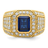 4 1/2Ct TW Men's Created Sapphire & Lab Grown Diamond Ring in 10k Yellow Gold