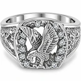 Mens Diamond American Eagle Ring 10K White Gold