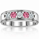 1 Ct T.W. Pink & White Lab Grown Diamond Mens Wedding Ring 5-Stone White Gold