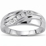 Mens 14K White Gold 1/4ct Diamond Wedding Ring High Polished Smooth Band
