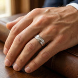 Mens 14K White Gold 1/4ct Diamond Wedding Ring High Polished Smooth Band