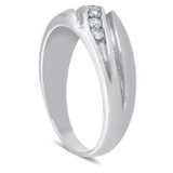 Mens 14K White Gold 1/4ct Diamond Wedding Ring High Polished Smooth Band