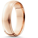 6mm High Polished 14K Rose Gold Step Cut Mens Dome Wedding Band