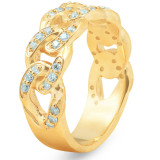 1/2 Ct Mens Heavy Weight Solid Yellow Gold Curb Chain Diamond Ring Wedding Band