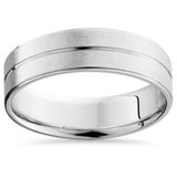 Mens 14K White Gold Flat Comfort Fit Wedding Ring Brushed Band