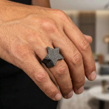 Huge 2Ct Black Diamond Men's Black Gold Star Ring 7 Grams